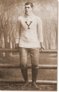 The "modern" football uniform of the 1890s. Player William "Pudge" Heffelfinger of Yale helped bring "science" to the game of football. From American Football, by Walter Camp. 1891. Harper & Brothers. Available at Project Gutenberg.