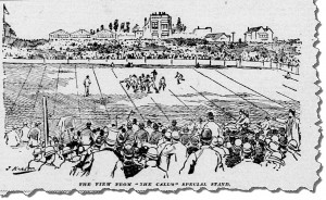 View of the playing field at the Haight Street street grounds, bordered by Stanyan, Frederick, Waller, and Cole Streets in San Francisco, November 1892. From the San Francisco Call. Available at the California Digital Newspaper Collection.