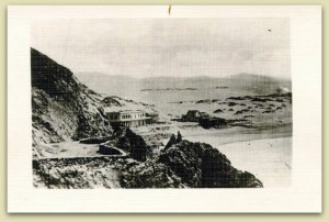 This view of the Old Seal Rock House across from the sand dunes, 1866, where the western end of Golden Gate Park is located today. Just beyond the ridge of dunes, hundreds of willow trees were reported to have grown along what we refer to today as the Chain of Lakes. Photograph courtesy of the San Francisco Public Library Historical Photograph Collection. AAC-0016. 